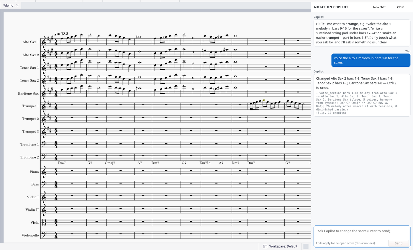 Voicing the alto 1 melody for five saxes from the chord symbols