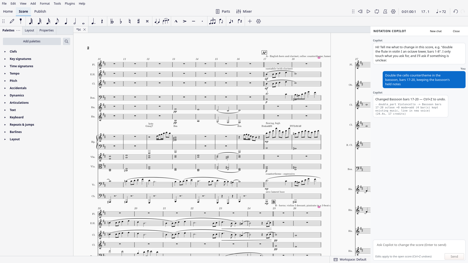Doubling the cello countertheme in the bassoon